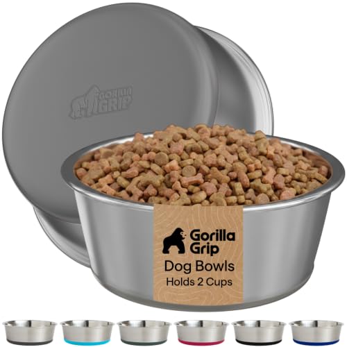 Gorilla Grip Dog Bowl Set 2 Cup Gray