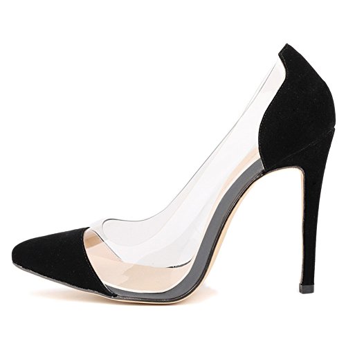 Loslandifen Womens Closed Toe High Heels Pointed Slender Stiletto Pumps(302-27VE35,Black)