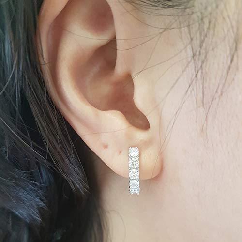 Dazzlingrock Collection 1.00 Carat (ctw) 14K Round Lab Grown White Diamond Ladies Huggies Hoop Earrings 1 CT, White Gold - Thumbnail 2