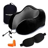 Power of Nature Travel Pillow Luxury Memory Foam Neck & Head Support Pillow Soft Sleeping Rest Cushion for Airplane Car & Home Best Gift(Black)