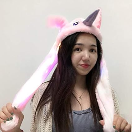 Thboxes Summer Cute Funny Girl Women Hat with Moving Ears B2 Unicorn (Pink) 60cm Luminescent Type