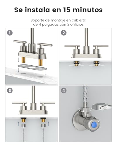 APPASO Llave para Lavabo Baño, Mezcladora para Lavabo de Baño, 4 Pulgadas, SUS304 de Acero Inoxidable de 2 Manijas para Grifo de Lavabo, Níquel cepillado