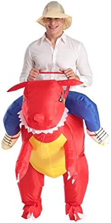 YICHENN Inflatable Dinosaur Costume Adult T-REX Inflatable Costume Halloween Fancy Dress (One Size, Red)