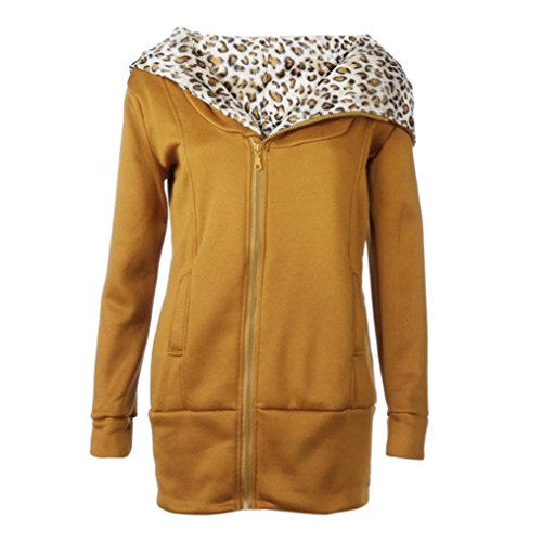 Women Coat, Gillberry Women Velvet Thicker Hooded Sweatshirt Leopard Zipper Coat Overcoat Outwear (Yellow, M)