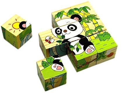 Rvold 9 Piece Colorful Wooden Block Picture Puzzle for Children (Animal Panda Theme)