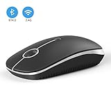 2.4GHz Wireless Bluetooth Mouse, Jelly Comb Dual Mode Slim Wireless Mouse with 2400 DPI Compatible for PC, Laptop, Mac, Android, Windows - Black and Silver