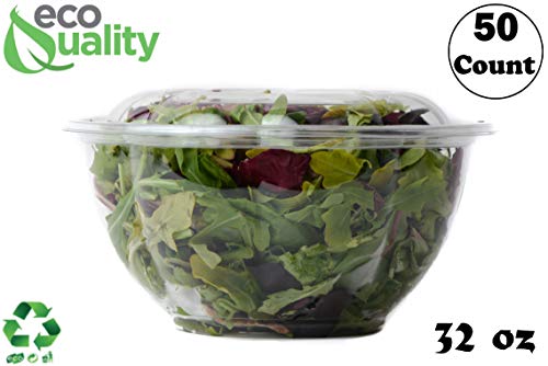 32oz Salad Bowls To-Go with Lids (50 Count) - Clear Plastic Disposable Salad Containers | Airtight, Lunch, Salads, Parfait, Fruits, Leak Proof, Airtight, Fresh, Meal Prep | Rose Bowl Container (32oz)