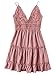 SheIn Women's V Neck Spaghetti Strap Lace Back Tie Embroidery Ruffle Hem Swing Skater A Line Dress X-Large Pink