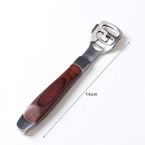 Foot Care Pedicure Callus Shaver by Connie Cona Dry Rough Skin Rasp Scraper Callus Remover Corn Cutter Wood Handle (Tin Box Pack with 10Pcs Shaving Blades)