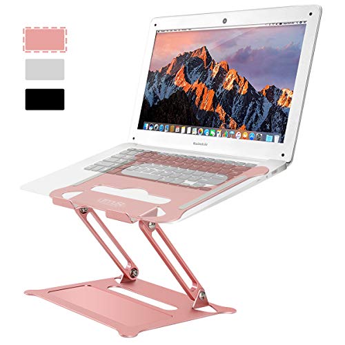 Laptop Notebook Stand Holder, Ergonomic Adjustable Ultrabook Stand Riser Portable with Mouse Pad Compatible with MacBook Air Pro, Dell, HP, Lenovo Light Weight Aluminum Up to 17″(Rose Gold)
