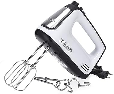 Batteur électrique 400 W, Fouet électrique avec 5 vitesses, fonction turbo et poignée Soft-Touch, Batteur mixeur livré avec 2 fouets et 2 crochets de pétrissage en inox, HM 3830