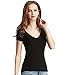 Liang Rou Women's Mini-Ribbed Stretchy Short Sleeve V-Neck Tee Black S