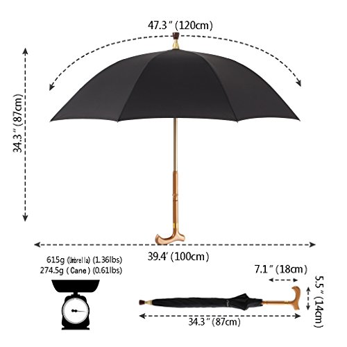 Kobold Classic Windproof Cane Umbrella 2 in 1 Walking Stick Lighting Golf Umbrellas Extra Large Oversize for Assist Outdoor - Hiking Climbing Gift for Father
