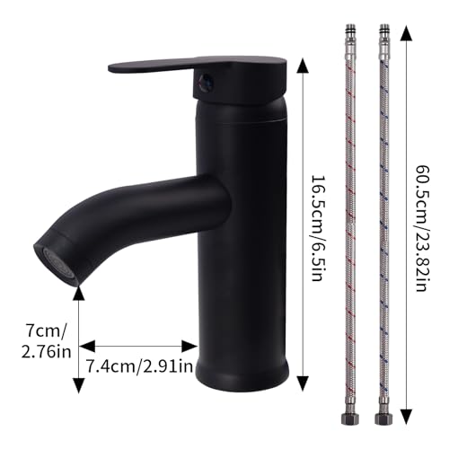 FALSKT 304 Stainless Steel Kitchen Tap, Bathroom Tap with Hose, Bathroom Tap, Ceramic Valve Core, Single Lever Washbasin Mixer for Guest Toilets (Black)