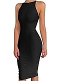 BEAGIMEG Women's Spaghetti Strap O Neck Bodycon Midi Club Party Dress