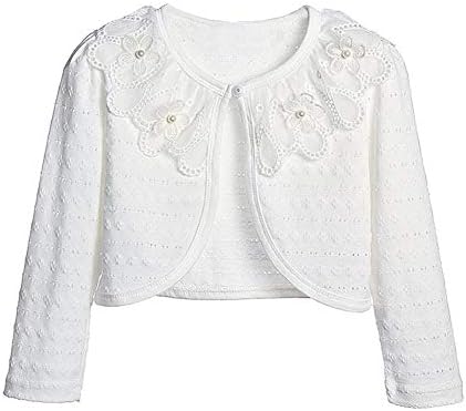 子供 フォーマルボレロ ドレスボレロ カーディガン レース襟 ビーズ付き 長袖 可愛い 発表会 結婚式 演奏会 普段着 七五三 女の子 ホワイト