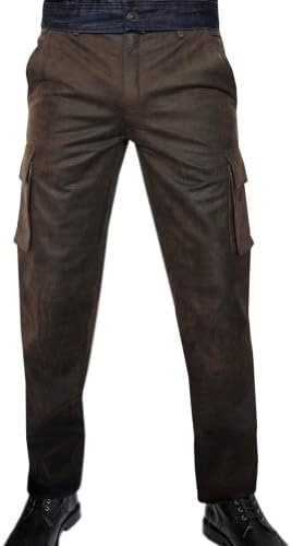 Fuente Men Cargo Leather Pants Trouser Carpenters Military Jeans Lederhose, Size: 58