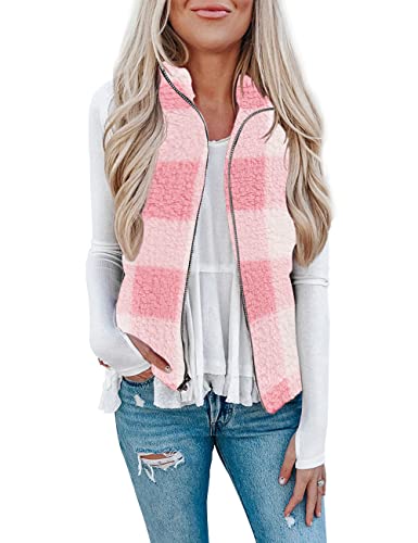 LOMON Women's Plaid Fleece Vest
