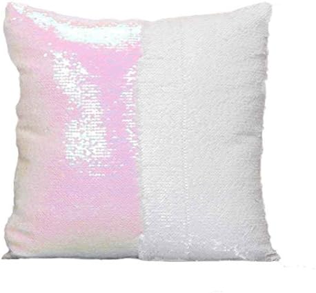 Mermaid Pillow Case Magic Reversible Sequin Pillow Cover 4040cm Decorative Cushion Cover by Cecilia Pink and White