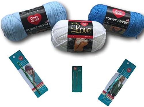 The Ultimate Crochet Blanket Kit with Blue, Baby Blue, and White Yarn, 2 Hooks (I,J) and Weaving Needles Everything You Need for a DIY Blanket with Beginner's Pattern Included