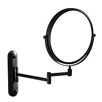TUJHGF Makeup Mirror Bathroom Shaving Mirror Metal Rotating Folding Beauty Mirror Round Double Loupe,Black-8in(10x)