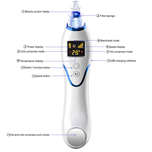 Blackhead Remover Vacuum, VICOODA Hot and Cold Care Panel Pore Cleaner 3 in 1 Rechargeable Blackhead Acne Extractor Tool with LCD Display, 5 Adjustable Suction Level and 5 Replacement Probes - Thumbnail 3