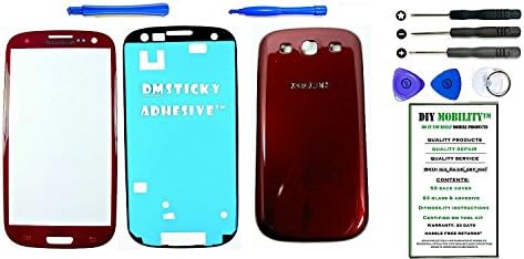Samsung Galaxy S3 Glass Screen Red Replacement Kit with DM Tools, DM Sticky Adhesive, Instructions, and Back Cover Included I9300 I747 T999 I535 - DIYMOBILITY