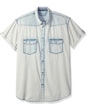 Calvin Klein Jeans Men's Short Sleeve Spray Can Indigo Denim Shirt