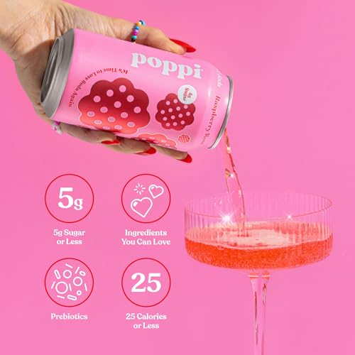 POPPI SPARKLING PREBIOTIC SODA BEVERAGE WITH APPLE CIDER VINEGAR, SELTZER WATER AND FRUIT JUICE, RASPBERRY ROSE FLAVOR, 12 FL OZ, 1 COUNT, PACKAGING MAY VARY