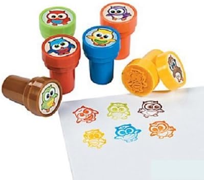 6 Owl Stampers / Ink Stamps Plastic Approx. 1.5" New / Shirnk-Wrapped