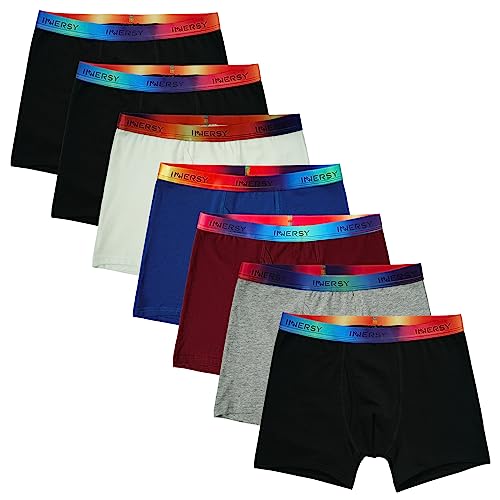 Innersy Unterhosen Jungen Mit Eingriff Boxershorts Stretch Baumwolle Weiche Retroshorts 7Er Pack (128-140, Basic Mehrfarbig)