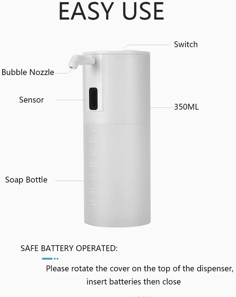 Lupekabe Automatic Soap Dispenser Touchless Foaming Soap Dispenser 350ml / 12oz, Hand Sanitizer Dispenser Hands Free Foam Soap Dispenser for Bathroom, Kitchen (White)