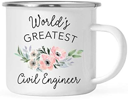 Traasd11an World's Greatest Civil Engineer Mug, Bohemian Pink Anemone Floral Flower, Enamel Camping Drinking Cup Birthday Christmas