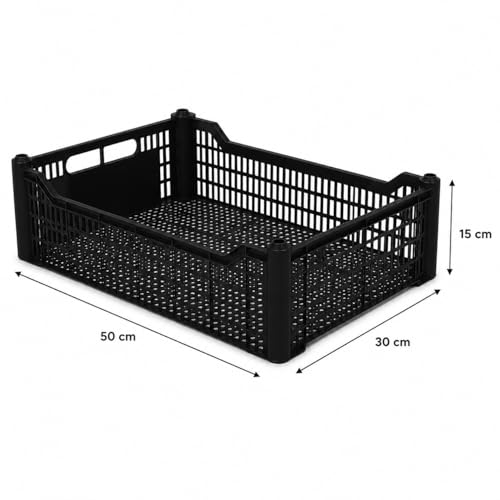 Kit 3 Caixas Organizadoras Grandes Plásticas Empilháveis e Vazadas Alta Resistência | Caixa Plástica para Hortifruti, Supermercado, Feira, Comércio, Estoque, Varejo e Organização da Casa