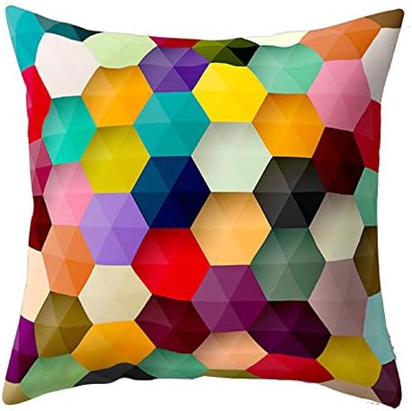 The Beach Stop Creative Patterned Soft Cushion Covers (Rainbow Hexagon)