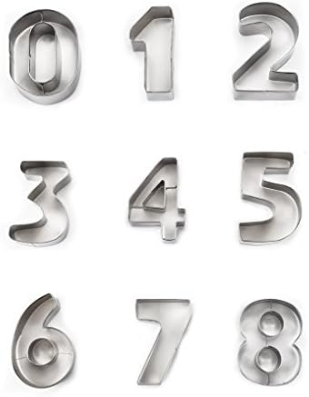 SUNKOOL Numbers Cookie Cutters 2.5" Stainless Steel Molds Tools for Fondant Biscuit 9-Piece Set in Storage Large Number Cutter