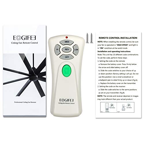 Eogifee Ceiling Fan Remote Control with Reverse, Light Dimmer, 3 Speed