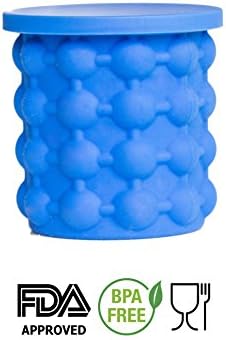 Ice Cube Maker Genie - Revolutionary Space Saving Silicone Ice Bucket Trays Mold With Airtight Lid, Koozie for Chilling Beverages BPA Free