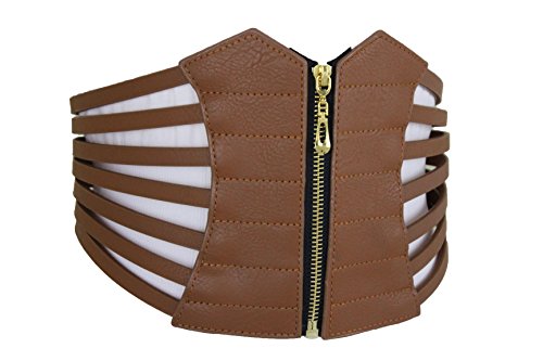 TFJ Women Fashion Wide Elastic Corset Belt Hip Waist Brown Plus Size L XL XXL