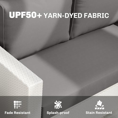 Outsunny 2 Seater Outdoor Seat Cushions with Backrest, Loveseat Double Sofa Outdoor Furniture Cushions, Fade-Resistant Replacement Patio Cushions for Indoor and Outdoor, Light Grey