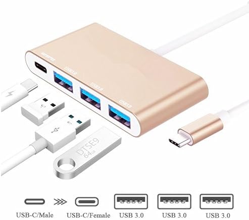 USB-C to VGA Adapter Haldissim 3 in 1 Muti-port Type C to VGA Converter with USB 3.0 Hub and Type C Recharging Port for Macbook and Other Type-C Hub Devices (gold)