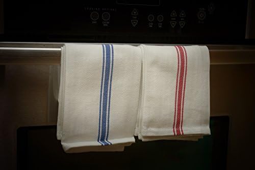 6 Pack Kitchen Dish Towels - Premium Grade 100% Cotton Towels (25" x 16") - Classic White Tea/Kitchen Towels with Red Stripes
