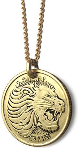 Worn History Authentic Roaring Lion Coin Necklace from Ethiopia (18 inches)