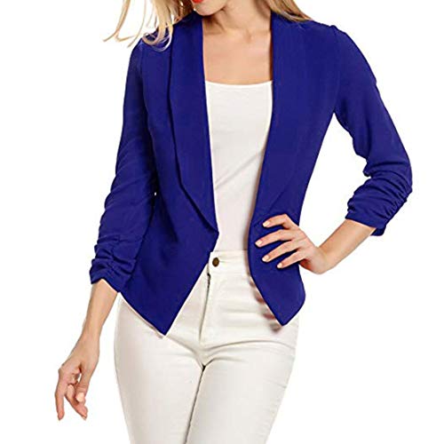 Pervobs Coat&Jacket, Clearance! Women Elegant 3/4 Sleeve Blazer Open Front Short Cardigan Suit Jacket Work Office Coat (XL, Blue)