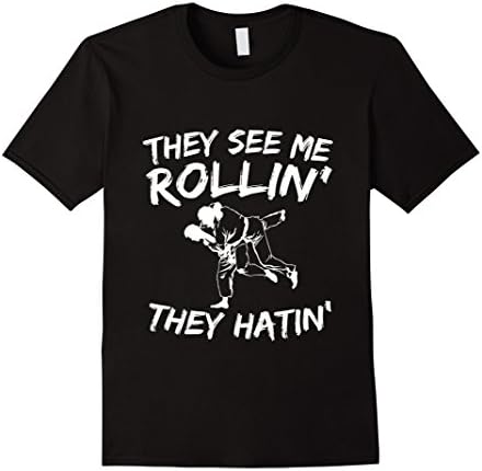 Mens They See Me Rollin' They Hatin' Funny Jiu Jitsu Tshirt Large Black