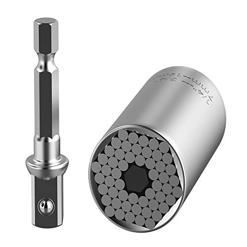 HTOMT Universal Socket with Chrome Vanadium Steel 7mm-19mm Multi-Function Ratchet Wrench Power Drill Professional Repair Tools - Thumbnail 7