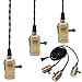 Swpeet Copper Vintage Triple Light Sockets Pendant Hanging Light Cord with Switches, E26 / E27 Solid Industrial Triple Lamp Sockets Cord for Kitchens, Dining Rooms, Bars and Restaurants (Copper)