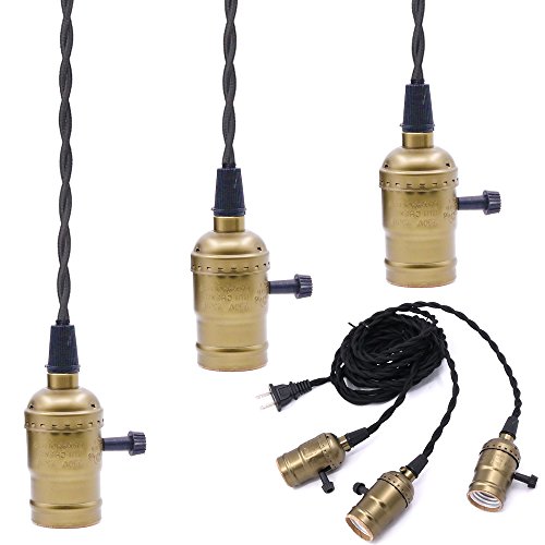 Swpeet Copper Vintage Triple Light Sockets Pendant Hanging Light Cord