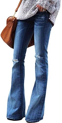 Women's Fashion High Waisted Wide Leg Bootcut Slim Denim Flare Bellbottom Jeans