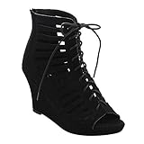 Beston CB85 Women's Peep Toe Lace Up Cut Out Gladiator Wedge Heel Ankle Booties